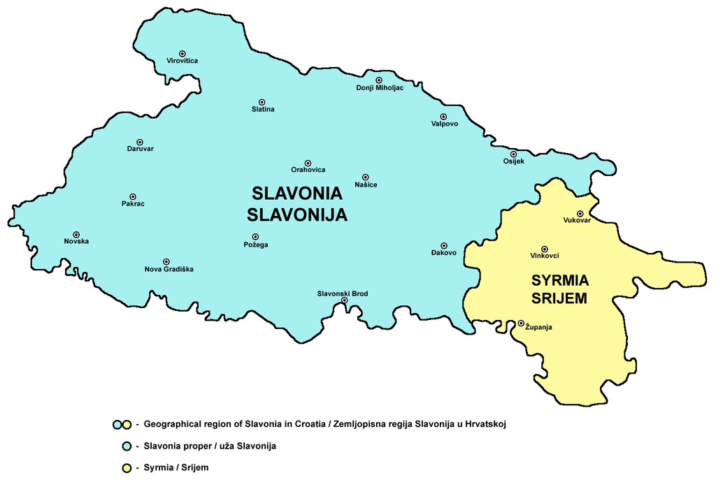Slavonia region cities map